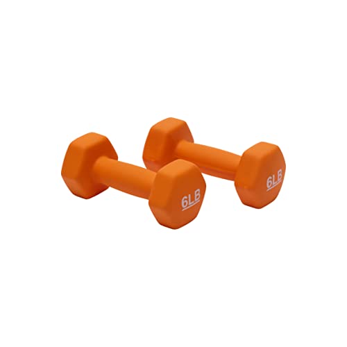 Amazon Basics Neoprene Coated Hexagon Workout Dumbbell Hand Weight, 6 pound, Set of 2, Orange