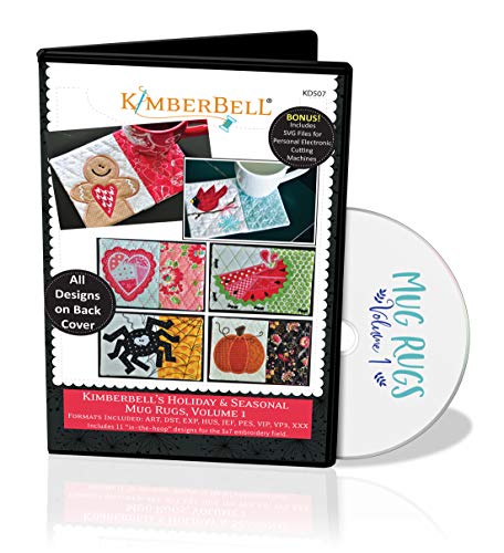 Kimberbell Holiday & Seasonal Mug Rugs Vol. 1 Machine Embroidery CD-KD507, Includes: Easy Step-By-Step Instructions For Beginners To Advanced, 11 Designs, All Made Entirely In 5"x7” Hoop, Made in USA