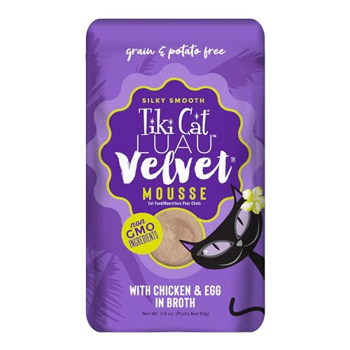 Tiki Cat Luau Velvet Mousse, Chicken & Egg in Broth, Complete Nutrition for Balanced Diet, Wet Cat Food For All Life Stages, 2.8 oz. Pouch (Pack of 12)