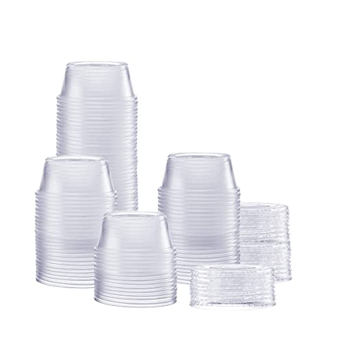 Comfy Package [3.25 oz. - 100 Count Clear Disposable Plastic Portion Cups with Lids - Soufflé Cups, Jello Shot Cups With Lids, Clear Plastic Containers With Lids