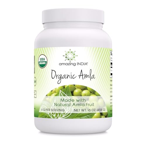 Amazing India USDA Certified Organic Amla Powder Supplement | 16 Oz | Raw Vegan | Non-GMO | Gluten-Free | Made in USA