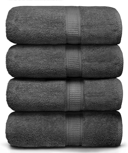 Ariv Towels 4-Piece Large Premium Bath Towels Set - Suitable for Sensitive Skin & Daily Use - Soft, Quick Drying & Highly Absorbent Towels for Bathroom, Gym, Hotel & Spa - 30" X 52"-Grey
