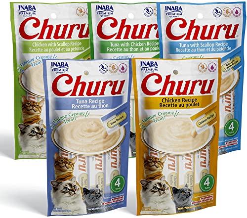 INABA Churu Lickable Creamy Purée Cat Treats 5 Flavor Variety Pack of 20 Tubes