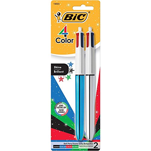 BIC 4-Color Shine Retractable Metallic Ball Pens, Medium Point (1.0mm), 2-Count Pack, Retractable Ball Pen With Long-Lasting Ink