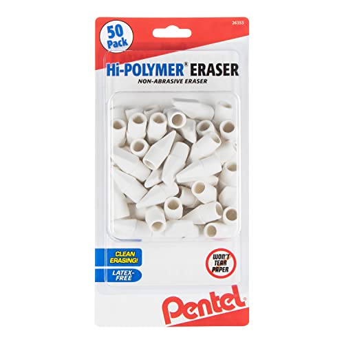 Pentel® Hi-Polymer® Eraser Caps, White, Pack of 50