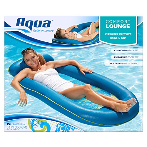 Aqua Comfort Pool Float Lounge – Inflatable Pool Floats for Adults with Headrest and Footrest – Bubble Waves