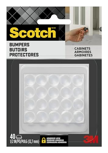 Scotch Clear Adhesive Bumper Pads 40 PCS, Self-Stick Rubber Pads 1_2" round, Cabinet Door Rubber Bumpers, Designed to Protect Cabinets and Drawers, Sound Dampening, Transparent (SP951-NA)