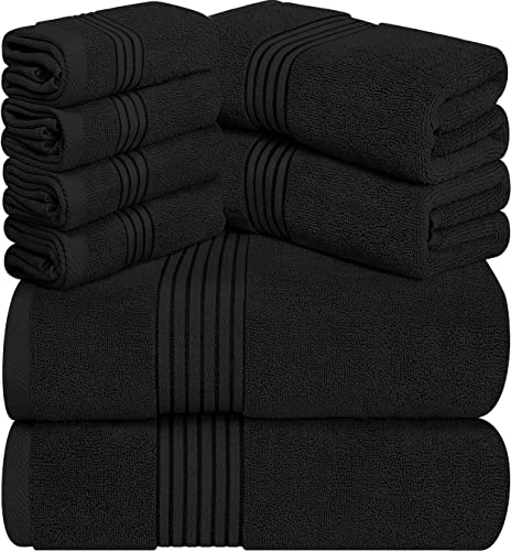 Utopia Towels 8-Piece Premium Towel Set, 2 Bath Towels, 2 Hand Towels, and 4 Wash Cloths, 100zz Ring Spun Cotton Highly Absorbent Towels for Bathroom, Sports, and Hotel (Black)