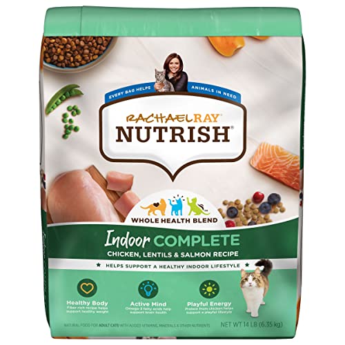 Rachael Ray Nutrish Indoor Complete Premium Natural Dry Cat Food with Added Vitamins, Minerals & Other Nutrients, Chicken with Lentils & Salmon Recipe, 14 Pounds (Packaging May Vary)