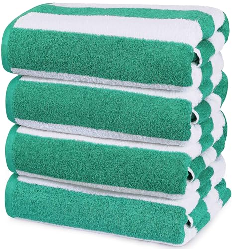 Utopia Towels [4 Pack Cabana Stripe Beach Towel, (30 x 60 Inches) Oversized 100zz Ring Spun Cotton Pool Towels, Highly Absorbent Quick Dry Bath Towels for Bathroom, and Swim Towel (Green)