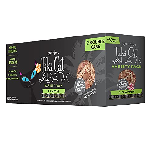 Tiki Cat After Dark, Variety Pack, High-Protein and 100zz Non-GMO Ingredients, Wet Cat Food for Adult Cats, 2.8 oz. Cans (Pack of 12)