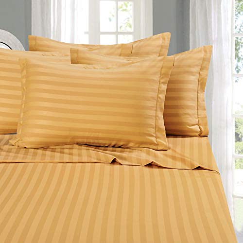 Elegant Comfort Best, Softest, Coziest 6-Piece Sheet Sets! - 1500 Premier Hotel Quality Luxurious Wrinkle Resistant 6-Piece Damask Stripe Bed Sheet Set, Queen Camel_Gold