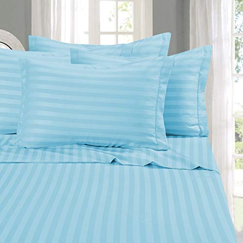 Elegant Comfort Best, Softest, Coziest 6-Piece Sheet Sets! - 1500 Premier Hotel Quality Luxurious Wrinkle Resistant 6-Piece Damask Stripe Bed Sheet Set, Queen Aqua Blue