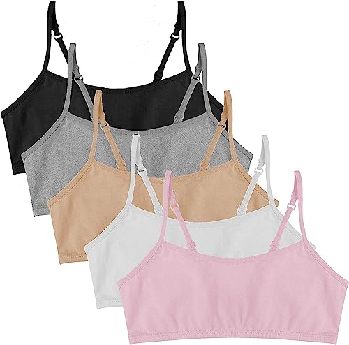 Popular Cotton Girls Training Bra - Cami Crop for Girls w Adjustable Straps. Pack 5 PK Neu 10_12