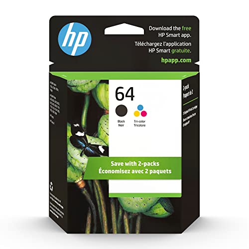 HP 64 Black_Tri-color Ink Cartridges (2-pack) | Works with HP ENVY Inspire 7950e; ENVY Photo 6200, 7100, 7800; Tango Series | Eligible for Instant Ink | X4D92AN