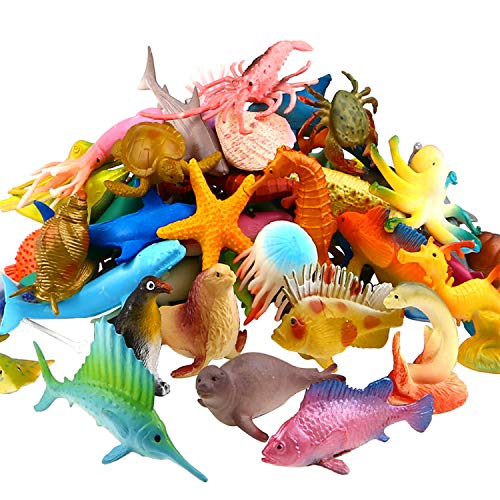 Funcorn Toys Ocean Sea Animal, 52 Pack Assorted Mini Vinyl Plastic Animal Toy Set, Realistic Under The Sea Life Figure Bath Toy for Child Educational Party Cake Cupcake Topper,Valentines Day Gift