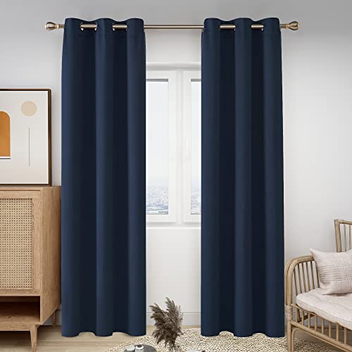 Deconovo Thermal Insulated Blackout Curtains Room Darkening & Energy Saving Solid Grommet Top Curtain Panels for Home Decor Bedroom Windows,Navy Blue,42Wx72L in,2 Panels