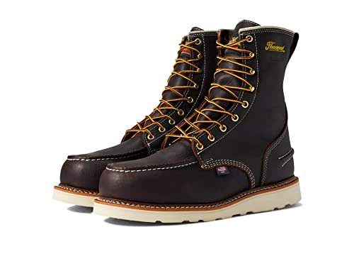 Thorogood 1957 Series 8” Waterproof Steel Toe Work Boots for Men - Full-Grain Leather with Moc Toe, Slip-Resistant Wedge Outsole, and Shock-Absorbing Insole; EH Rated, Briar Pitstop - 10.5 D US