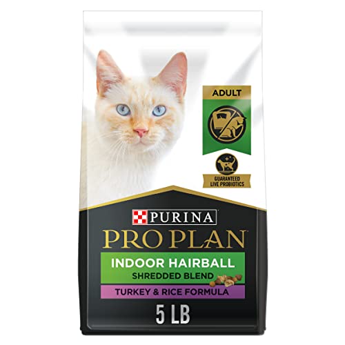 Purina Pro Plan Hairball Management, Indoor Cat Food, Shredded Blend Turkey and Rice Formula - 5 lb. Bag