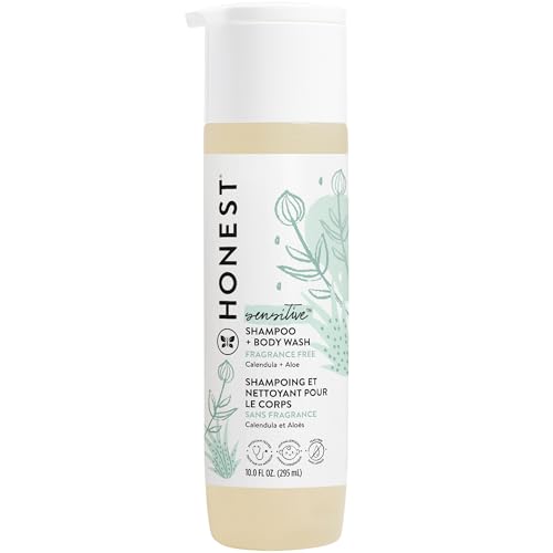 The Honest Company 2-in-1 Cleansing Shampoo + Body Wash | Gentle for Baby | Naturally Derived, Tear-free, Hypoallergenic | Fragrance Free Sensitive, 10 fl oz