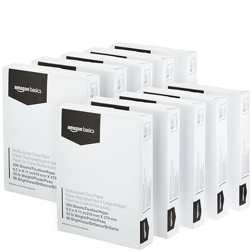 Amazon Basics Multipurpose Copy Printer Paper, 20 Pound, White, 96 Brightness, 8.5 x 11 Inch - 5000 count(10 pack of 500 sheets)