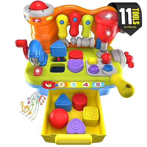 Toys for 1 Year Old Boy Birthday Gifts for Baby Boy Toy, Musical Learning Workbench Toy for Boys Kids Construction Work Bench Building Tools Sound Lights Engineering Pretend Play One Year Old Boy Toys