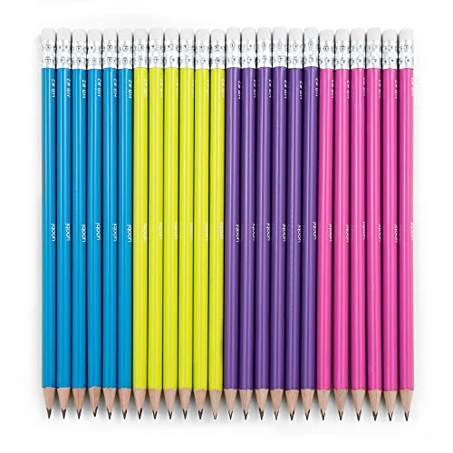 Yoobi No. 2 Pencils, Pre-sharpened in Bright Colors, Pink, Purple, Blue and Yellow Pencils, Fun School Supplies For Kids, Teens and Adults, 24 Pack #2 Pencils