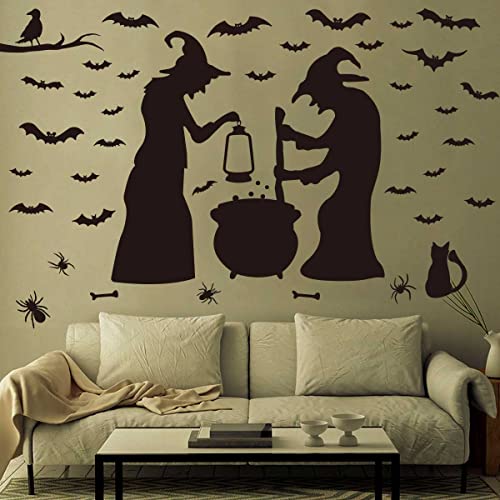 Ivenf Halloween Party Supplies Decorations Wall Decal Window Decor 2 Witches with Bats Spider Mouse & Crow