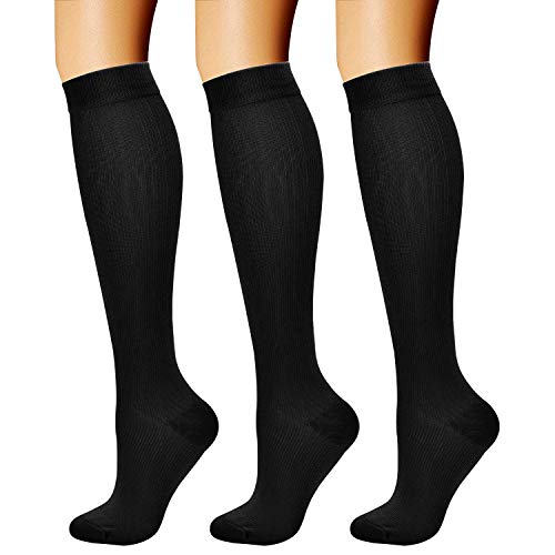 CHARMKING Compression Socks for Women & Men Circulation (3 Pairs) 15-20 mmHg is Best Athletic for Running, Flight Travel, Support, Cycling, Pregnant - Boost Performance, Durability (L_XL,Black)