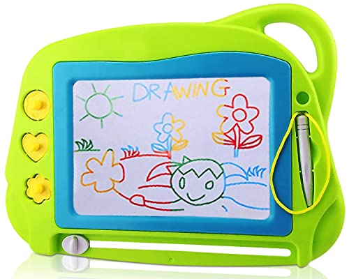 AiTuiTui Magnetic Drawing Board Mini Travel Doodle, Erasable Writing Sketch Colorful Pad Area Educational Learning Toy for Kid_Toddlers_Babies with 3 Stamps and 1 Pen (Green)