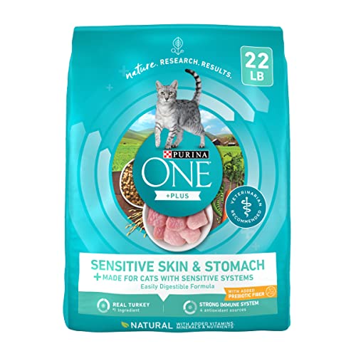 Purina ONE Sensitive Stomach, Sensitive Skin, Natural Dry Cat Food, +Plus Sensitive Skin and Stomach Formula - 22 lb. Bag