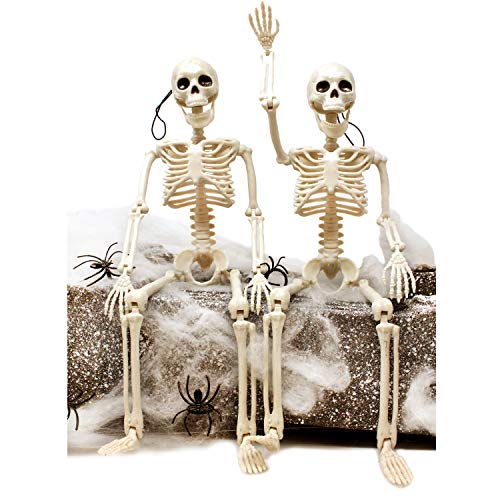 JOYIN 2 Packs 16" Posable Halloween Skeletons | Full Body Posable Joints Skeletons for Halloween Decoration, Graveyard Decorations, Haunted House Accessories