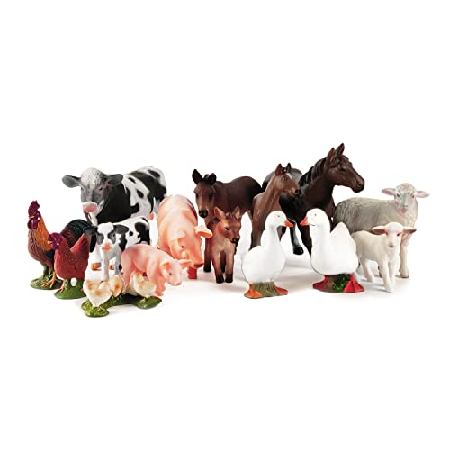 Boley Farm Animal Figurines - 15 Piece Playset of Small Realistic Plastic Assorted Farm Animals for Toddlers and Kids