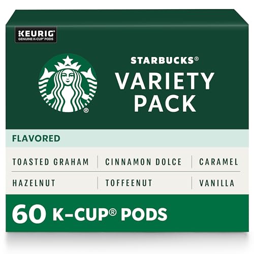 Starbucks K-Cup Coffee Pods—Flavored Coffee—Variety Pack for Keurig Brewers—Naturally Flavored—100zz Arabica—6 boxes (60 pods total)