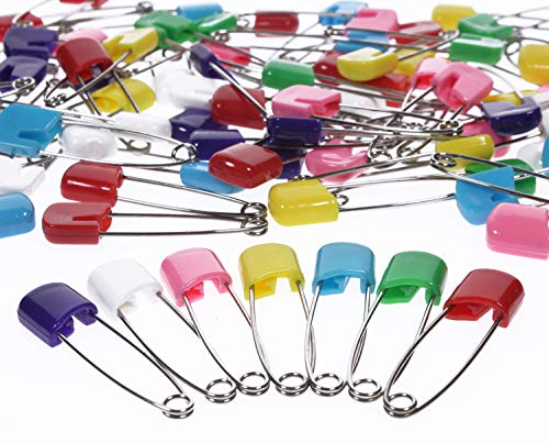 AnMiao Star 100 Pcs 7 Colors Plastic Head Safety Pin Safety Locking Baby Cloth Diaper Nappy Pins (1.6Inch Long)