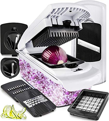 Fullstar Chopper Vegetable Cutter Mandoline Slicer for Kitchen with Handle - Pro Veggie Chopper with Container and Lid, Food Chopper Salad Chopper Vegetable Chopper with Container, Onion Slicer 7 in 1