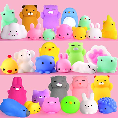 Mochi Squishy Toys FLY2SKY 30Pcs Animal Squishies Party Favors for Kids Stress Relief Toys Kawaii Animal Stress Toys Cat Stress Reliever Squishy Toys Mini Novelty Gifts Seal Rabbit Cat Random Squishys