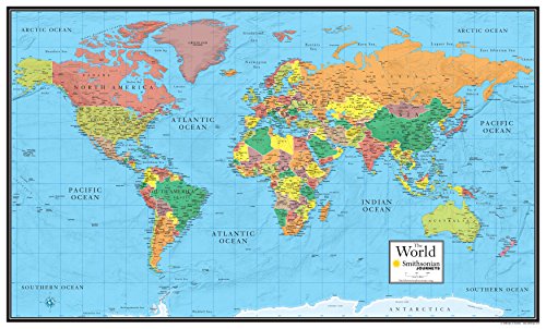 30x48 World Wall Map by Smithsonian Journeys - Blue Ocean Edition (30x48 Laminated)