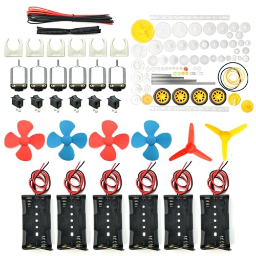 EUDAX 6 set Rectangular Mini Electric 1.5-3V 24000RPM DC Motor with 84 Pcs Plastic Gears,Electronic wire, 2 x AA Battery Holder ,Boat Rocker Switch,Shaft Propeller for DIY Science Projects