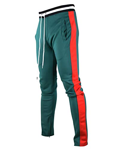 SCREENSHOTBRAND-S41700 Mens Hip Hop Premium Slim Fit Track Pants - Athletic Jogger Bottom with Side Taping-Green-Medium