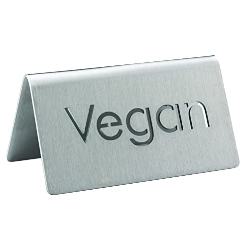 Service Ideas 1C-BF-Vegan-MOD Laser Cut Table Tent Sign, Vegan, 3" Length x 1.5" Width x 1.5" Height, Brushed Stainless Finish