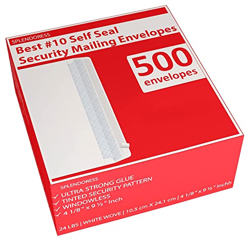 #10 Envelopes Letter Size Self Seal, Business White Security Tinted Peel and Seal, 500 Pack Windowless, Legal Size Regular Plain Envelopes 4-1_8 x 9-1_2 Inches - 24 LB Envelops