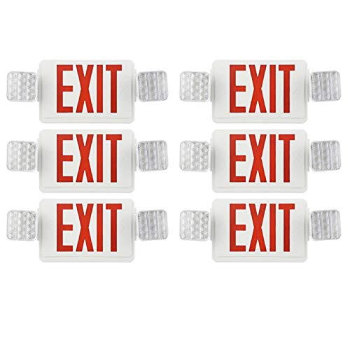 SPECTSUN 6 Pack Exit Sign with Emergency Light, Red Emergency Exit Lights with Battery Backup-Ebulb Emergency Power Led Light Bulb,Elm2 Emergency Light,Emergency Lights for Home Power Failure