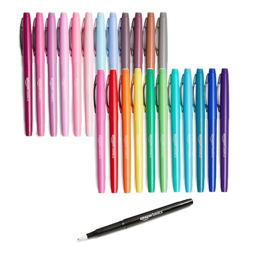 Amazon Basics Felt Tip Marker Pens, 24-Pack, Assorted Colors