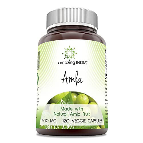 Amazing India Amla (Made with Natural Amla Fruit) 500 Mg 120 Veggie Capsules Supplement - Non-GMO, Gluten Free