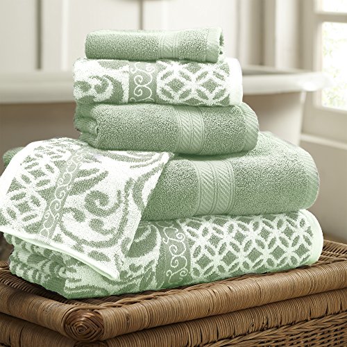 Modern Threads Trefoil Filigree 6-Piece Reversible Yarn Dyed Jacquard Towel Set - Bath Towels, Hand Towels, & Washcloths - Super Absorbent & Quick Dry - 100zz Combed Cotton