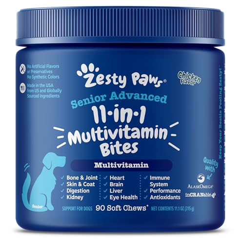 Zesty Paws Multivitamin Treats for Dogs - Glucosamine Chondroitin for Joint Support + Digestive Enzymes & Probiotics - Grain Free Dog Vitamin for Skin & Coat + Immune Health Chicken - Advanced - 90ct