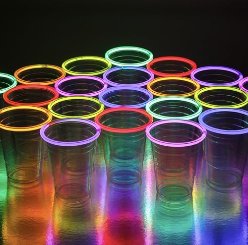 Glo Pro NEON GLOWING PARTY CUPS 16 oz Multi Color Light Up Cups Blacklight Party Glow Sticks Glow Party Glow In The Dark Party Decorations Favors Drink Supplies.