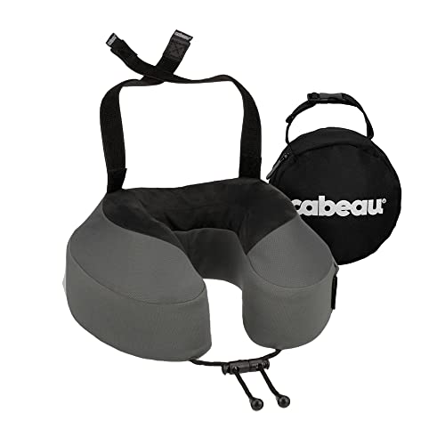 Cabeau Evolution S3 Travel Neck Pillow Memory Foam Neck Support, Adjustable Clasp, and Seat Strap Attachment - Comfort On-The-Go with Carrying Case for Airplane, Train, and Car (Steel Grey)