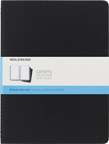 Moleskine Cahier Journal, Soft Cover, XL (7.5" x 9.5") Dotted, Black, 120 Pages (Set of 3)